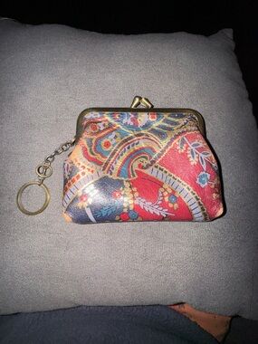 Patricia Nash leather Multicolor Paisley Kiss-Lock Coin Purse with Keyring